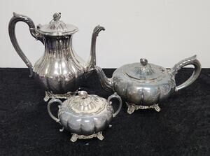 Melon Community Silverplate Old English Melon Pattern Coffee Tea-Serving 3PC Set
